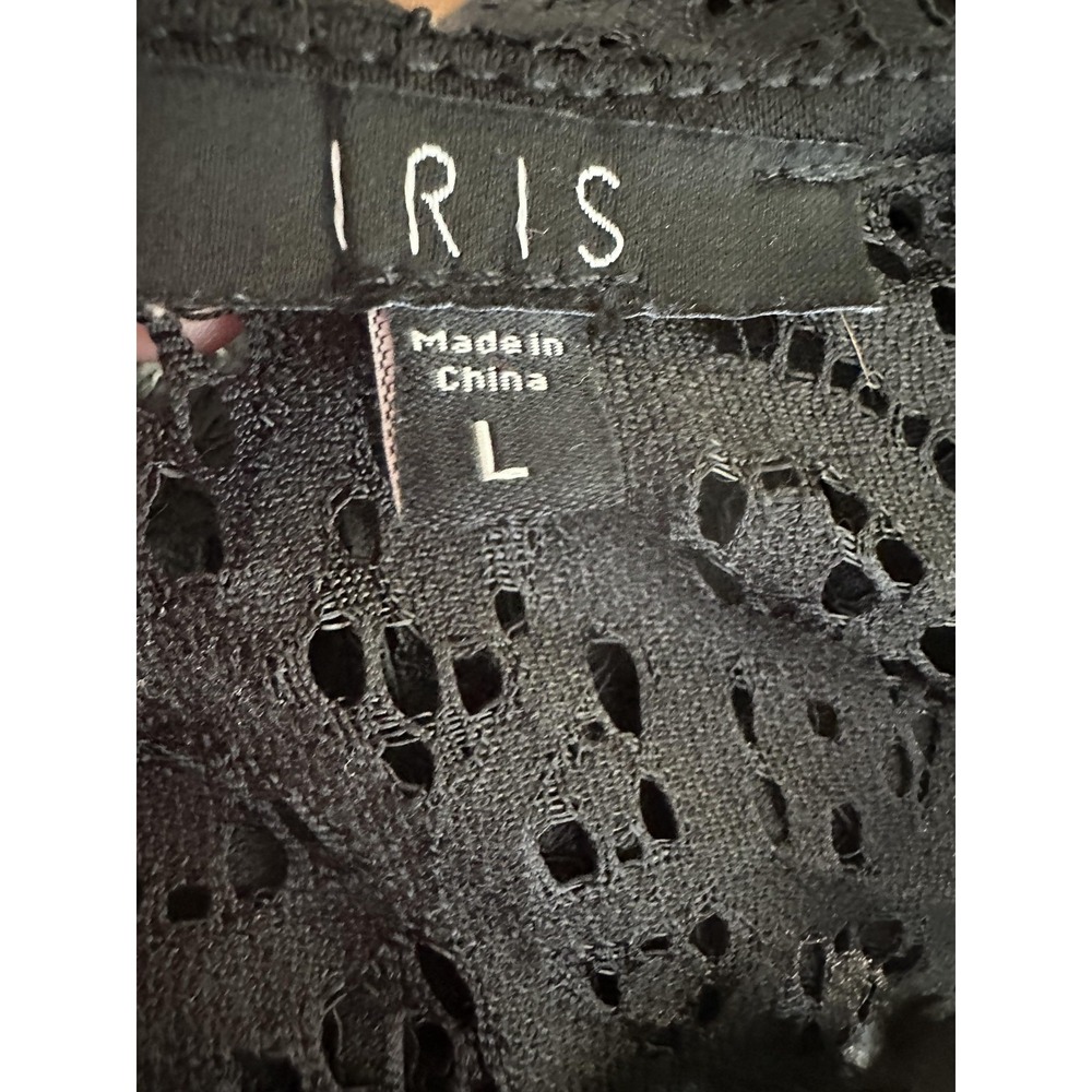 IRIS Los Angeles Dress Womens Large Black Lace Long Sleeve Pleated Bell Cuffs - Picture 3 of 7